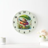 かわいいカエル好きのキノコ ラージ壁時計 (ホーム)