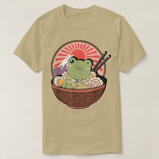 かわいいカエル日本のラーメン麺アニメカエル子供 Tシャツ (デザイン正面)