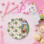 かわいいカエル柄スマイル文字ハッピーバースデー写真 ペーパープレート (パーティー)