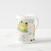 かわいいカエル模様 ボーンチャイナマグカップ (正面右)