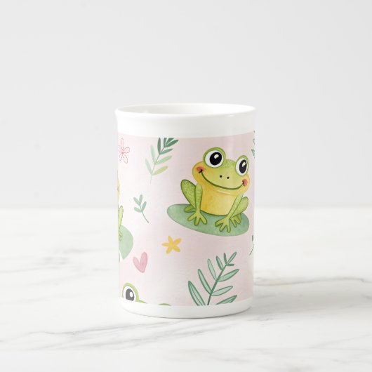 かわいいカエル模様 ボーンチャイナマグカップ (正面)