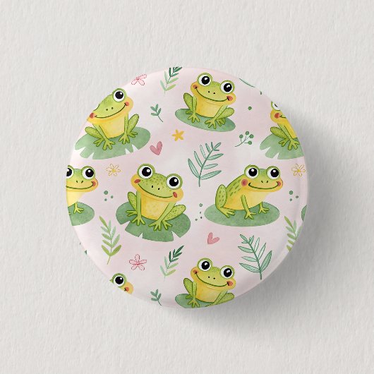 かわいいカエル模様 缶バッジ (正面)