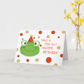 かわいいカエル水玉模様子供の誕生日カード カード (黄色い花)