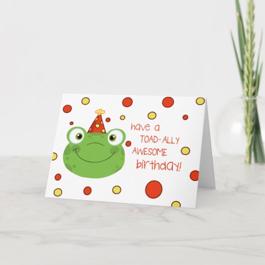 かわいいカエル水玉模様子供の誕生日カード カード (正面)