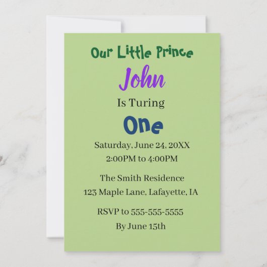 かわいいカエル王子の誕生日パーティー 招待状 (裏面)