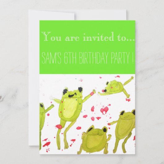 かわいいカエル男の子の誕生日パーティー 招待状 (正面)