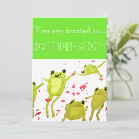 かわいいカエル男の子の誕生日パーティー 招待状 (スタンド正面)