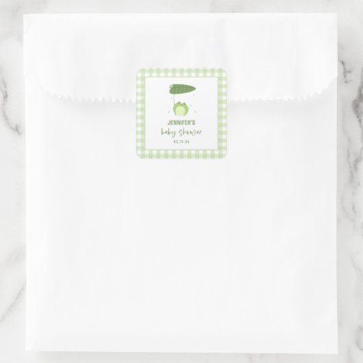 かわいいカエル緑の赤ちゃんシャワー スクエアシール (バッグ)