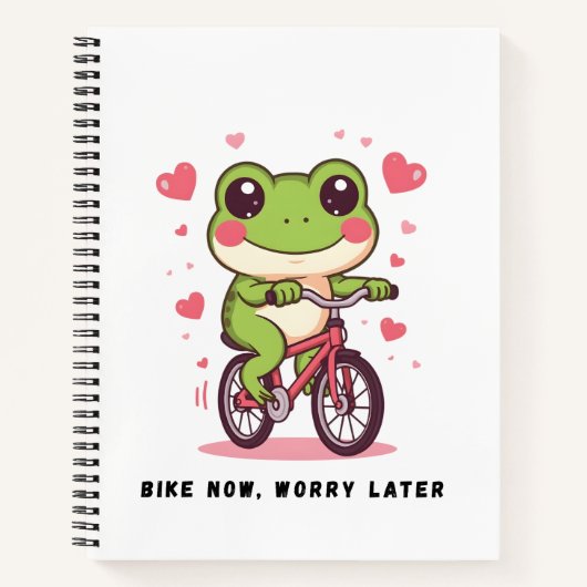 かわいいカエル自転車に乗る | おもしろカエルグッズ プレゼント ノートブック (正面)