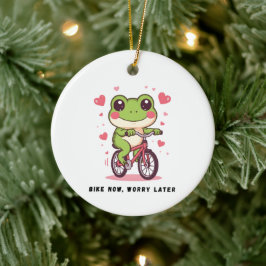 かわいいカエル自転車に乗る | 面白いカエル好きギフト セラミックオーナメント