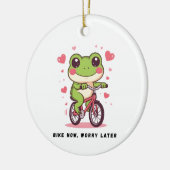 かわいいカエル自転車に乗る | 面白いカエル好きギフト セラミックオーナメント (左)