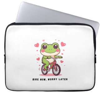 かわいいカエル自転車に乗る | 面白いカエル好きギフト ラップトップスリーブ