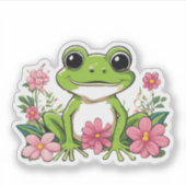 かわいいカエル花に座る防水 シール (正面)