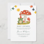 かわいいカエル赤帽きのこ可愛い赤ちゃんシャワー 招待状 (正面)