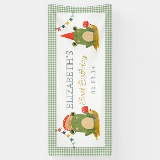 かわいいカエル赤帽キノコ 横断幕 (縦)