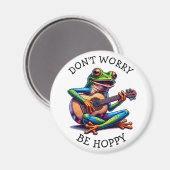 かわいいカエル遊はギター | Don't Worry, Be Hoppy マグネット (正面/裏面)