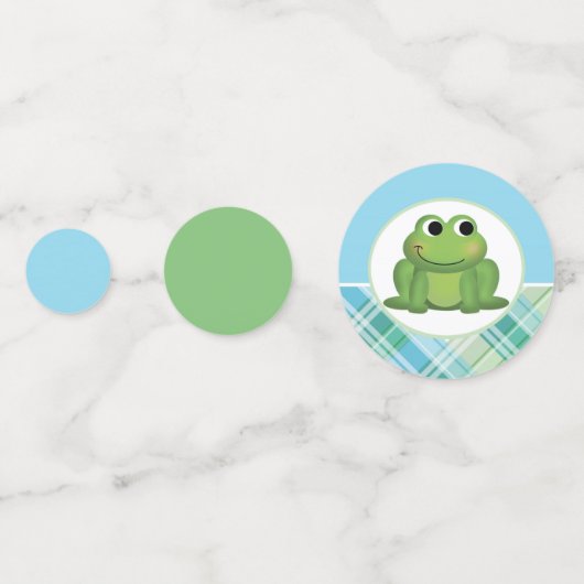 かわいいカエル青と緑の格子模様の紙吹雪 コンフェッティ (裏面)