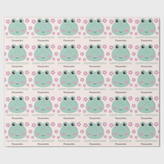 かわいいカエル顔フラワーネーム子供の誕生日 ラッピングペーパー (シーム)