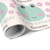 かわいいカエル顔フラワーネーム子供の誕生日 ラッピングペーパー (ロールコーナー)
