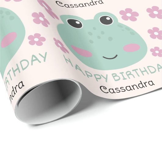 かわいいカエル顔フラワーネーム子供の誕生日 ラッピングペーパー (ロールコーナー)