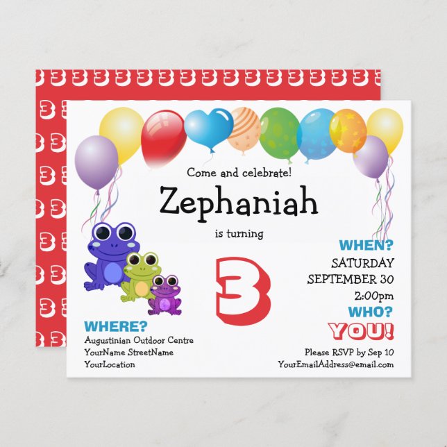 かわいいカエル風船キッズ任意の年齢誕生日 (正面/裏面)