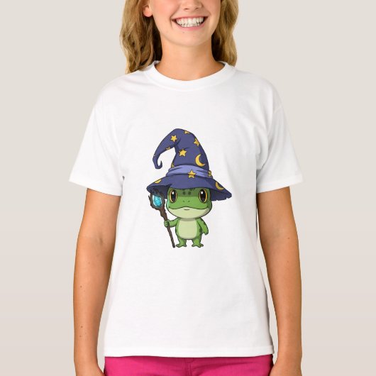 かわいいカエル魔法使いと魔法の杖 子供 Tシャツ (正面)