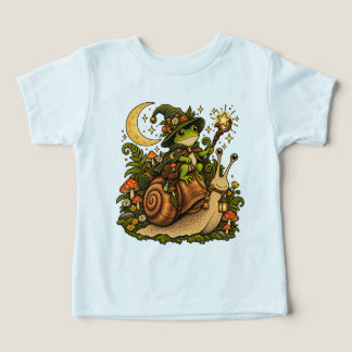 かわいいカエル魔法使いのカタツムリ乗り幼児Tシャツ