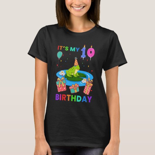 かわいいカエル10誕生日カエル動物グラフィック Tシャツ (正面)