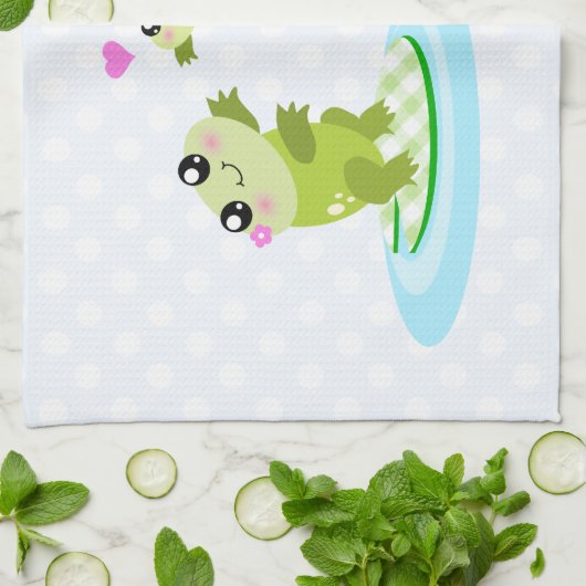 かわいいカエル – かわいいママとベビーカエルの漫画 キッチンタオル (折り畳み)