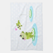 かわいいカエル – かわいいママとベビーカエルの漫画 キッチンタオル (縦)