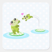 かわいいカエル – かわいいママとベビーカエルの漫画 スクエアシール (正面)