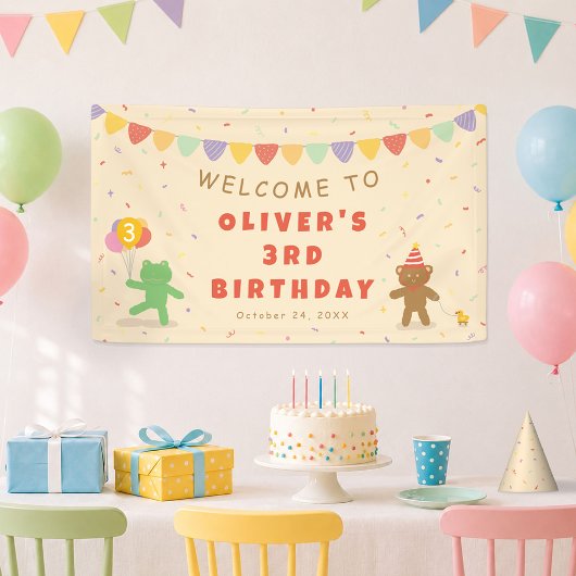 かわいいカエル&クマの誕生日バナー 横断幕