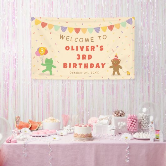 かわいいカエル&クマの誕生日バナー 横断幕 (パーティー)