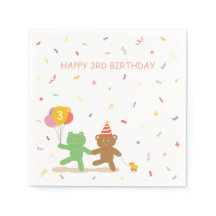 かわいいカエル&クマの誕生日パーティー コックテイル ナプキン