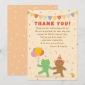 かわいいカエル＆クマの誕生日感謝カード サンキューカード (正面/裏面)