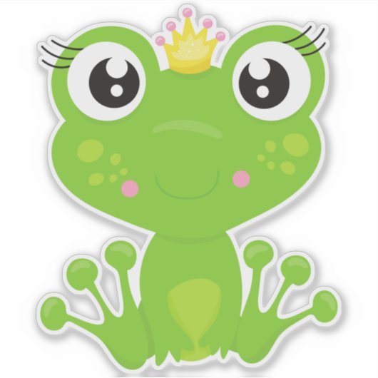 かわいいカエル，グリーンカエル，カエルプリンセス，王冠 シール (正面)