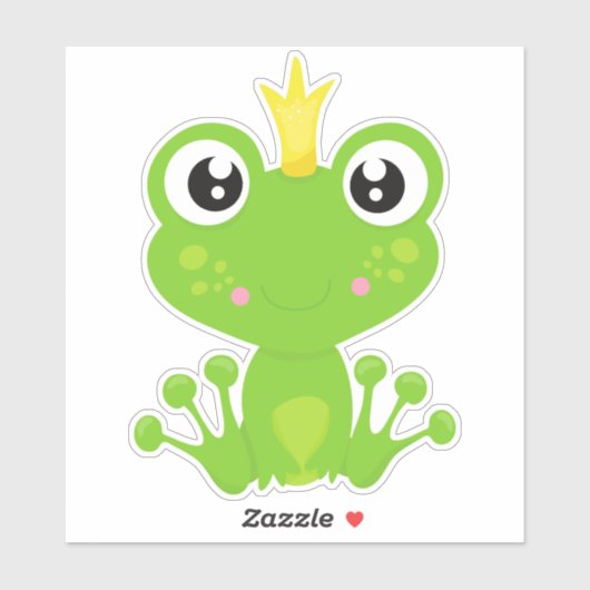 かわいいカエル，グリーンカエル，カエル王子，王冠 シール (シート)