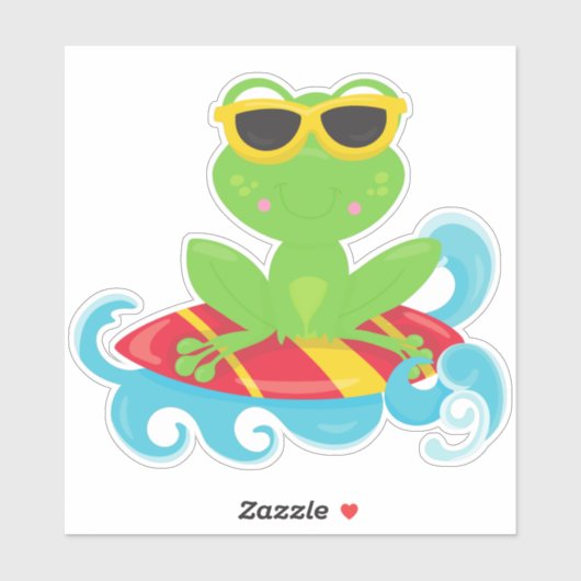 かわいいカエル，グリーンカエル，小さなカエル，サーフィンボード シール (シート)