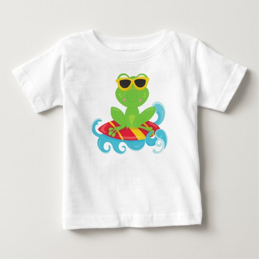かわいいカエル,グリーンカエル,小さなカエル,サーフィンボード ベビーTシャツ (正面)