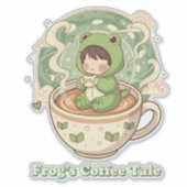 かわいいカエル コーヒーテイルデザイン シール (正面)