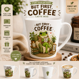かわいいカエル コーヒー好き ラテマグ | でもまずはコーヒーから