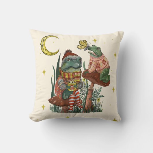 かわいいカエル&マッシュルームコテージクリスマストロ クッション (正面)