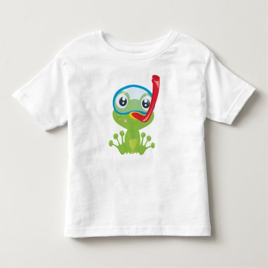 かわいいカエル，小さなカエル，グリーンカエル，シュノーケル トドラーTシャツ (正面)