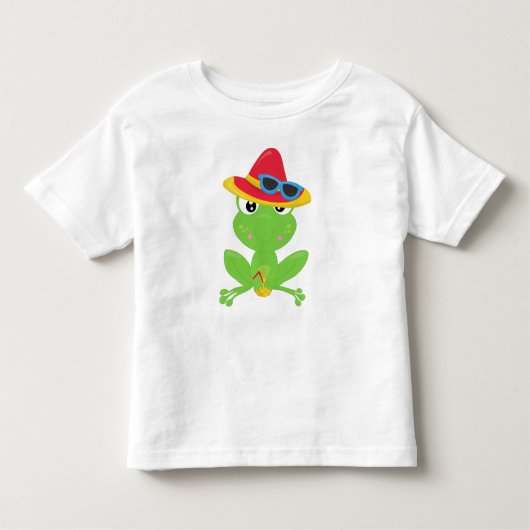 かわいいカエル，小さなカエル，緑のカエル，サングラス トドラーTシャツ (正面)