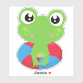 かわいいカエル，小さなカエル，緑のカエル，泳ぐリングや輪 シール (シート)
