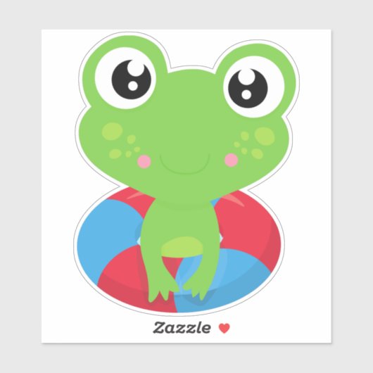 かわいいカエル，小さなカエル，緑のカエル，泳ぐリングや輪 シール (シート)