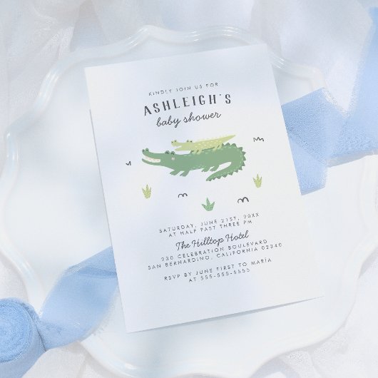 かわいいカエル | 現代の赤ちゃん男の子ベビーシャワー 招待状