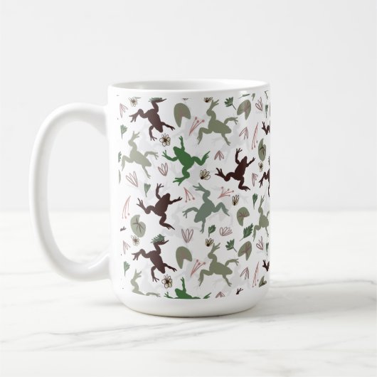 かわいいカエル 自然 花柄 コーヒーマグカップ (左)