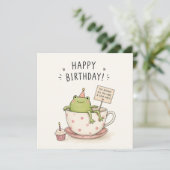 かわいいカエル 誕生日おめでとう グリーティングカード (スタンド正面)