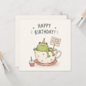かわいいカエル 誕生日おめでとう グリーティングカード (正面/裏面インサイチュ)